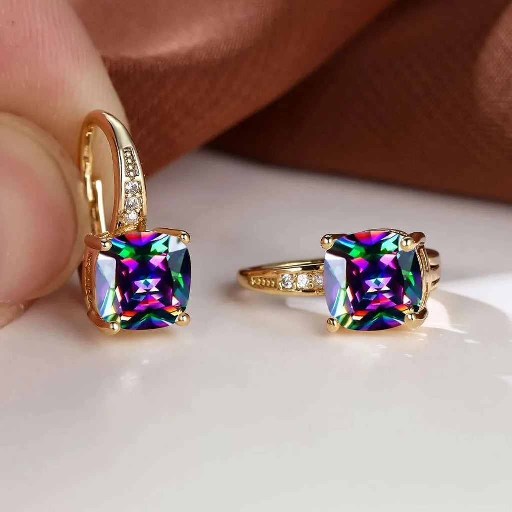Square geometric moissanite ear clip in gold electroplated finish with quadrilateral design