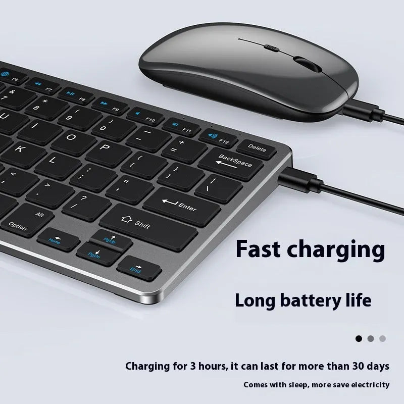 Ultra-thin wireless keyboard and mouse suit in Black, Gun Colour, or Silver with receiver and protective cover