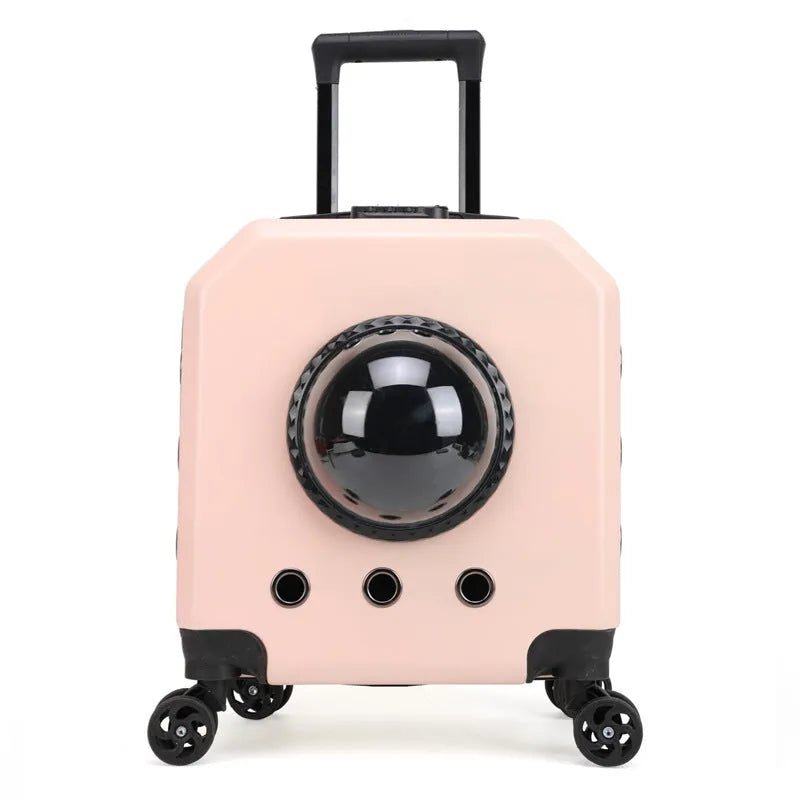 Hard PVC pet trolley case in pink, wine red, white or orange with luggage compartment