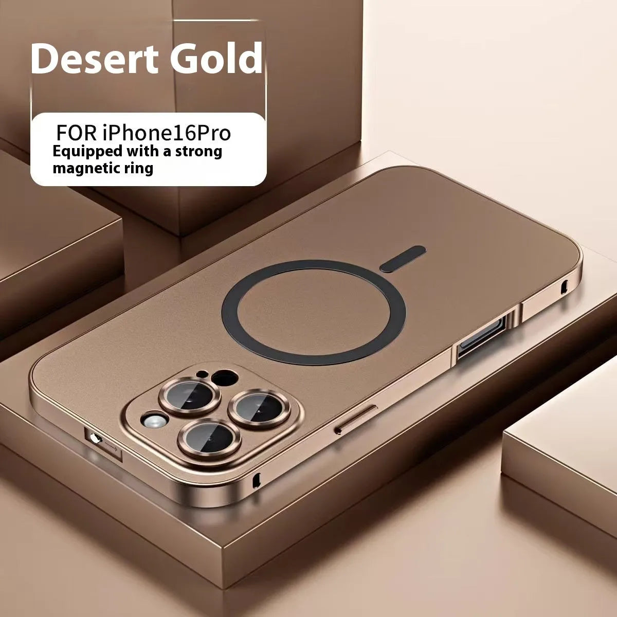Metal aluminum alloy magnetic phone case for iPhone 17 with frosted finish and built-in bracket, blue colour