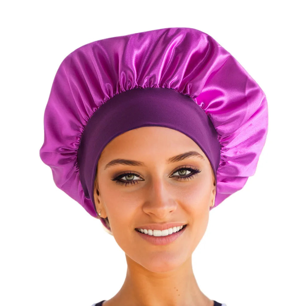 Wide-brimmed high elastic polyester headscarf for women, knitted tie-dye design, flat top crown, breathable sun protection cap