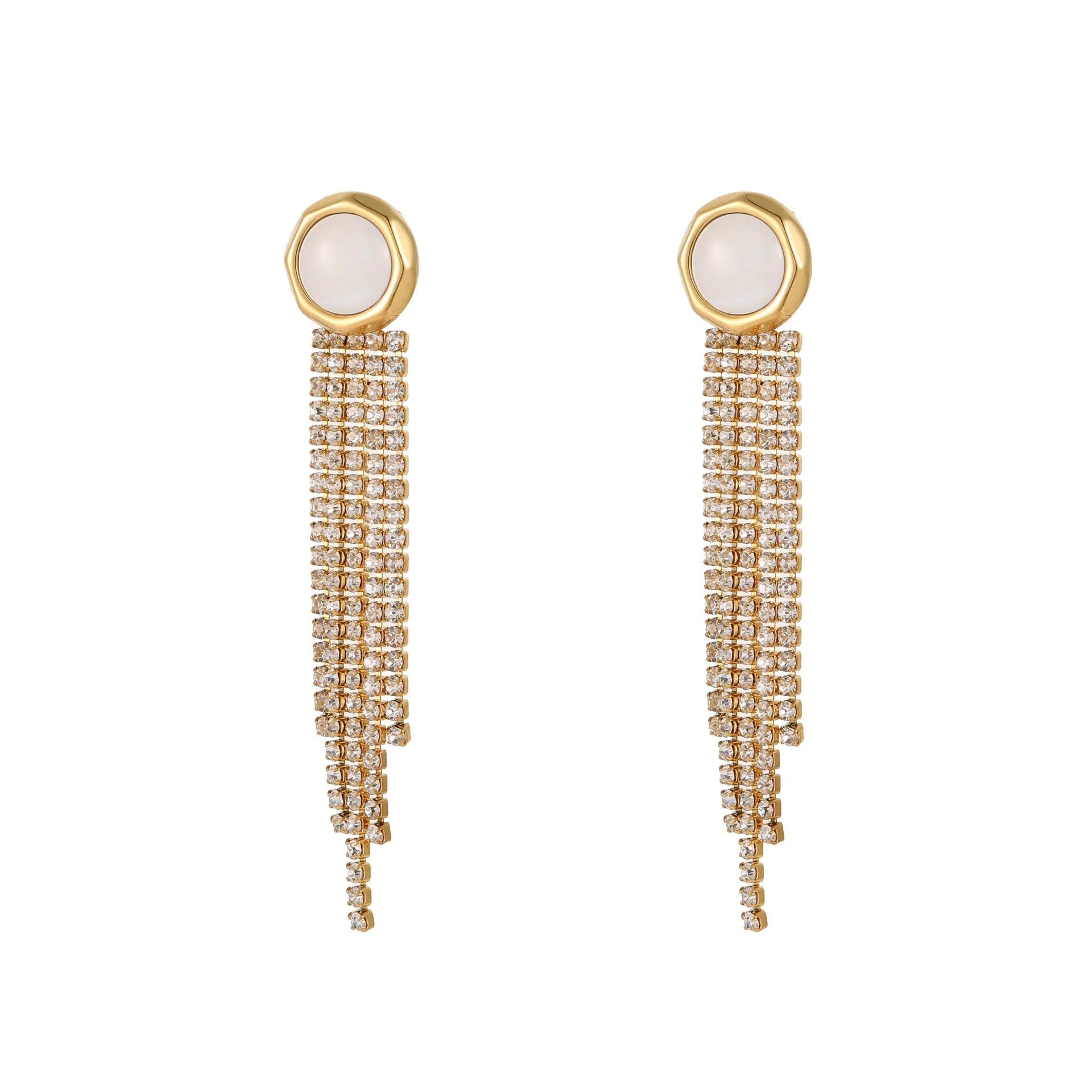 Women's stainless steel earrings with diamond tassel and heart or star shapes, 18K electroplated finish