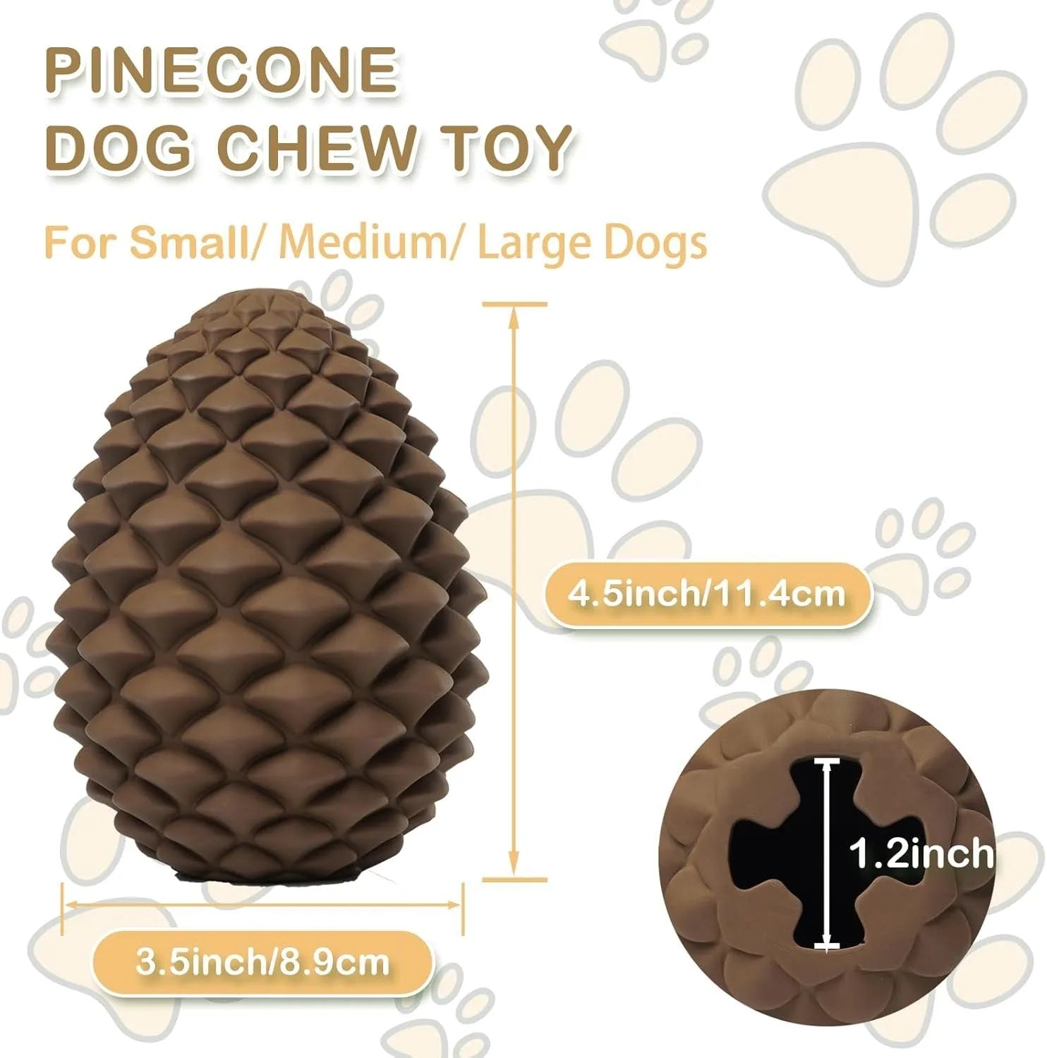 Yellow pine cone shaped natural rubber dog toy with treat dispenser for large breed dogs