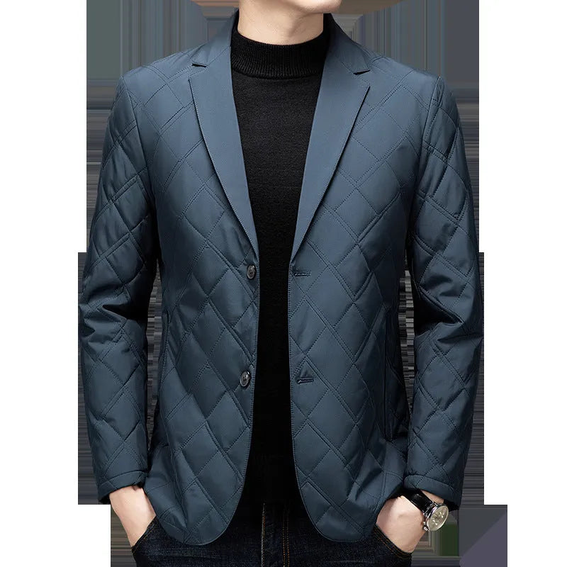 Men's casual cotton-padded jacket in black, loose fit, side seam pockets