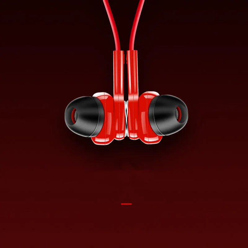 Neckband sports Bluetooth earphones in black, red, or white with USB charging cable