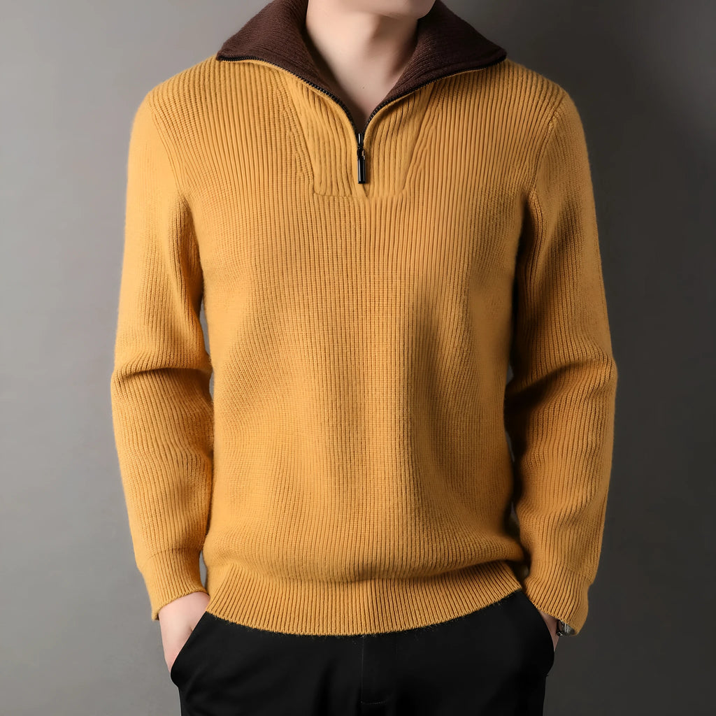 Men's twisted jacquard lapel sweater cardigan in orange, loose fit, long sleeves, autumn knitwear