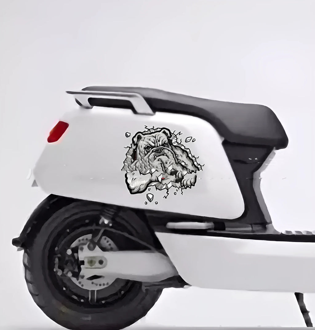 Grey dog pattern motorcycle decorative sticker measuring 17x17cm with paper material construction