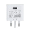 British Standard 9V2A fast charging plug in white, front view showing USB port and UK pins