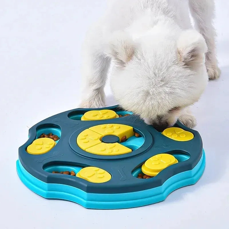 Blue interactive dog puzzle food feeder toy for aggressive chewers with food compartments