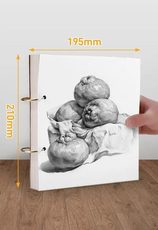 Thickened 8K sketchbook with 70 sheets, detachable coil binding, open to a marker drawing on white paper