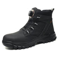 Leather safety work shoes with anti-smash and puncture protection in black, available in multiple sizes.