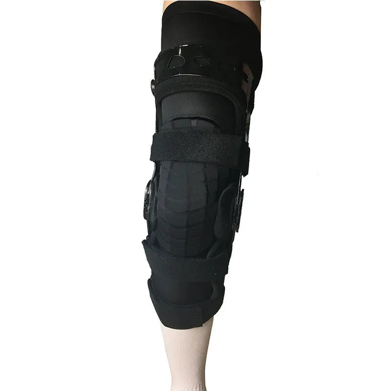 Black anterior ligament knee supporter with iron side stabilisers and sponge padding