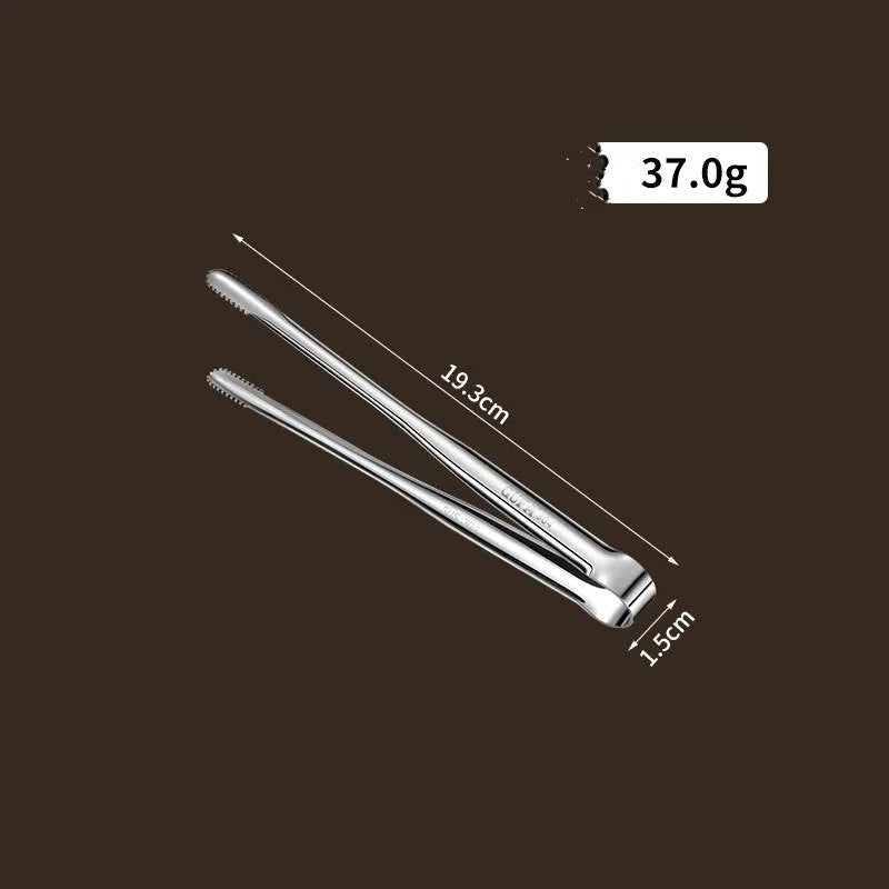 Stainless steel barbecue clamp in modern simple design on a table, showing the three size options small medium large