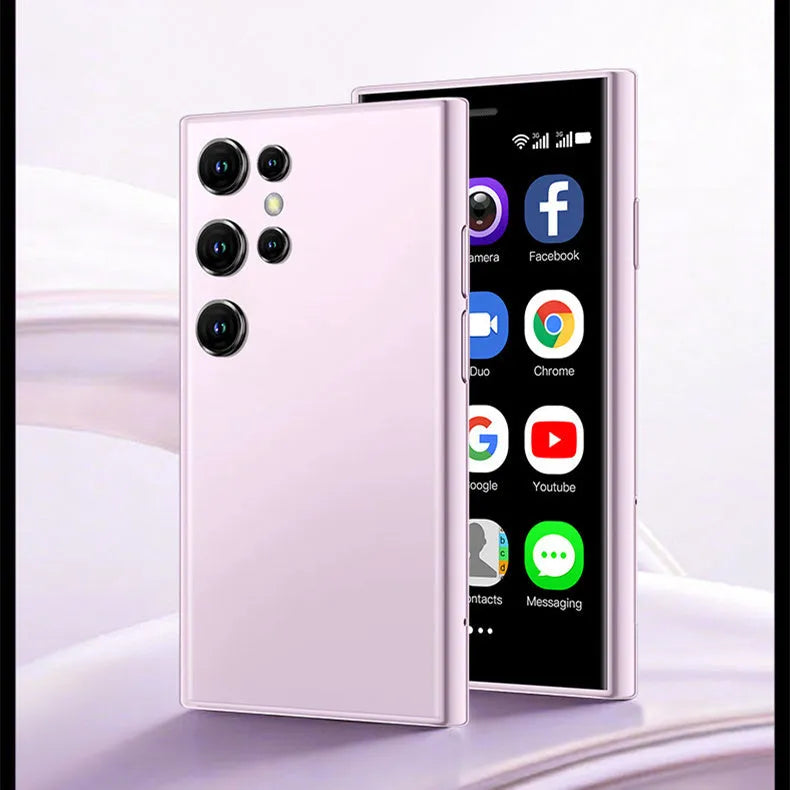 Black mini Android smartphone with 30cm screen showing home screen interface