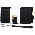 Anti theft brush handbag in PU leather with lock closure, shown in midnight black colour.