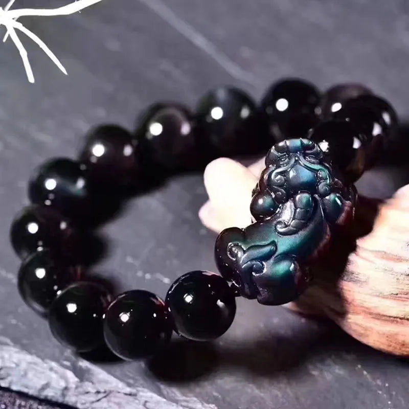 Natural ice colour obsidian crystal bracelet with polished beads in various size options