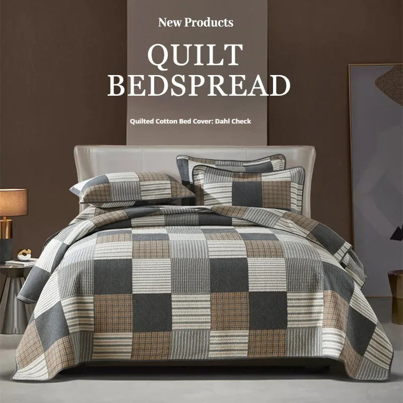 Pure cotton bedspread three-piece set with geometric printed pattern for 1.8 metre beds
