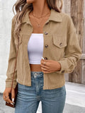 Women's loose fit retro artistic polyester shirt coat in brown, long sleeves, button front