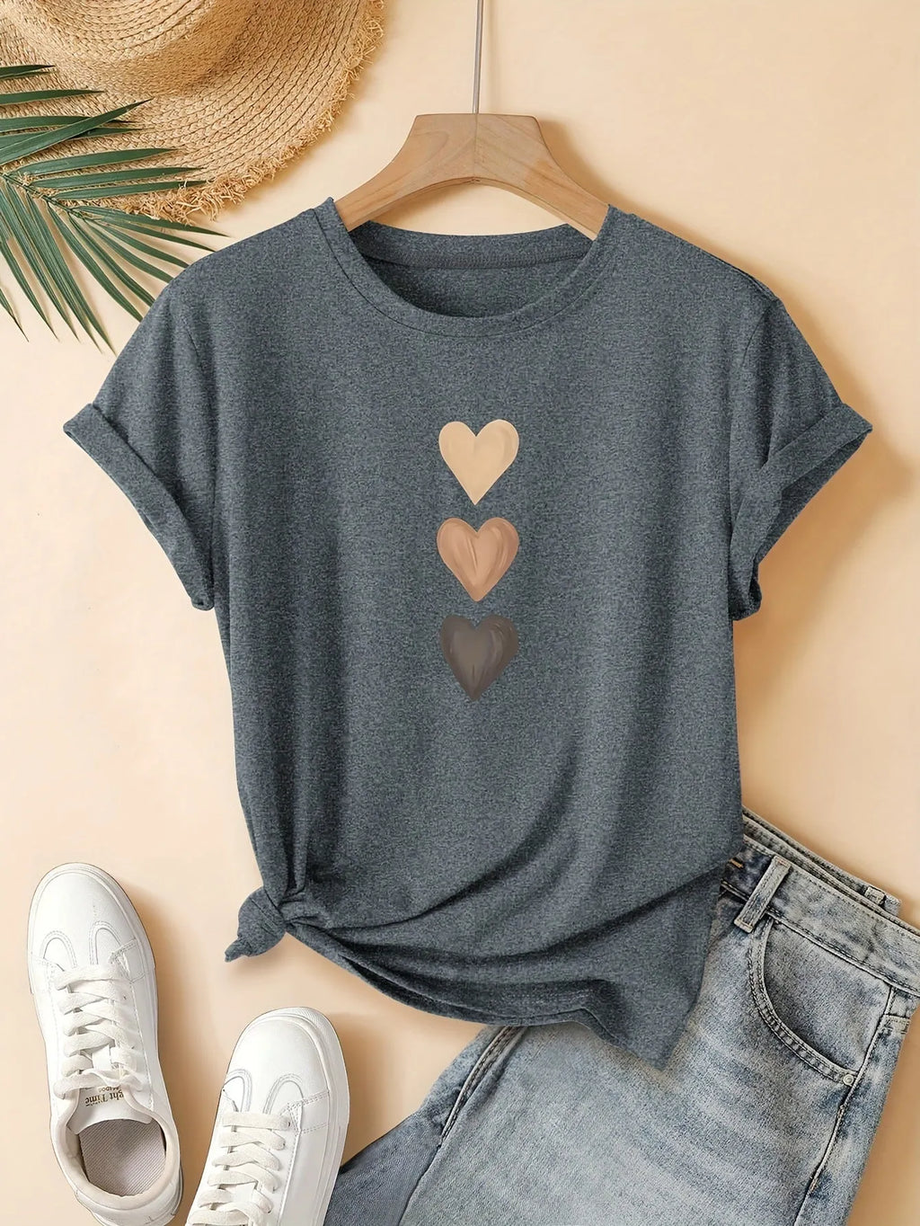 Women's dark grey cotton t-shirt with Chinese art retro style printing on the front.