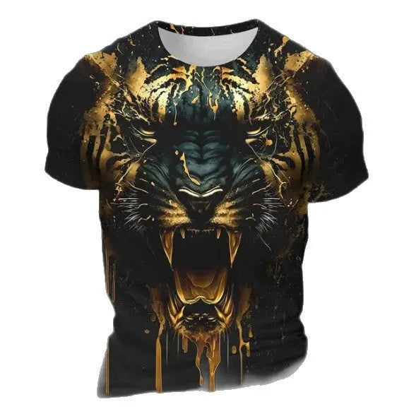 Men's short sleeve T-shirt with 3D tiger pattern print in polyester bird eye cloth