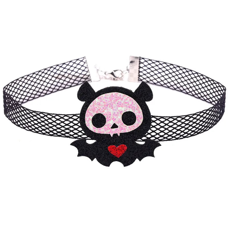 Red Diamond Bat Halloween collar with geometric bat shape and cloth chain choker style