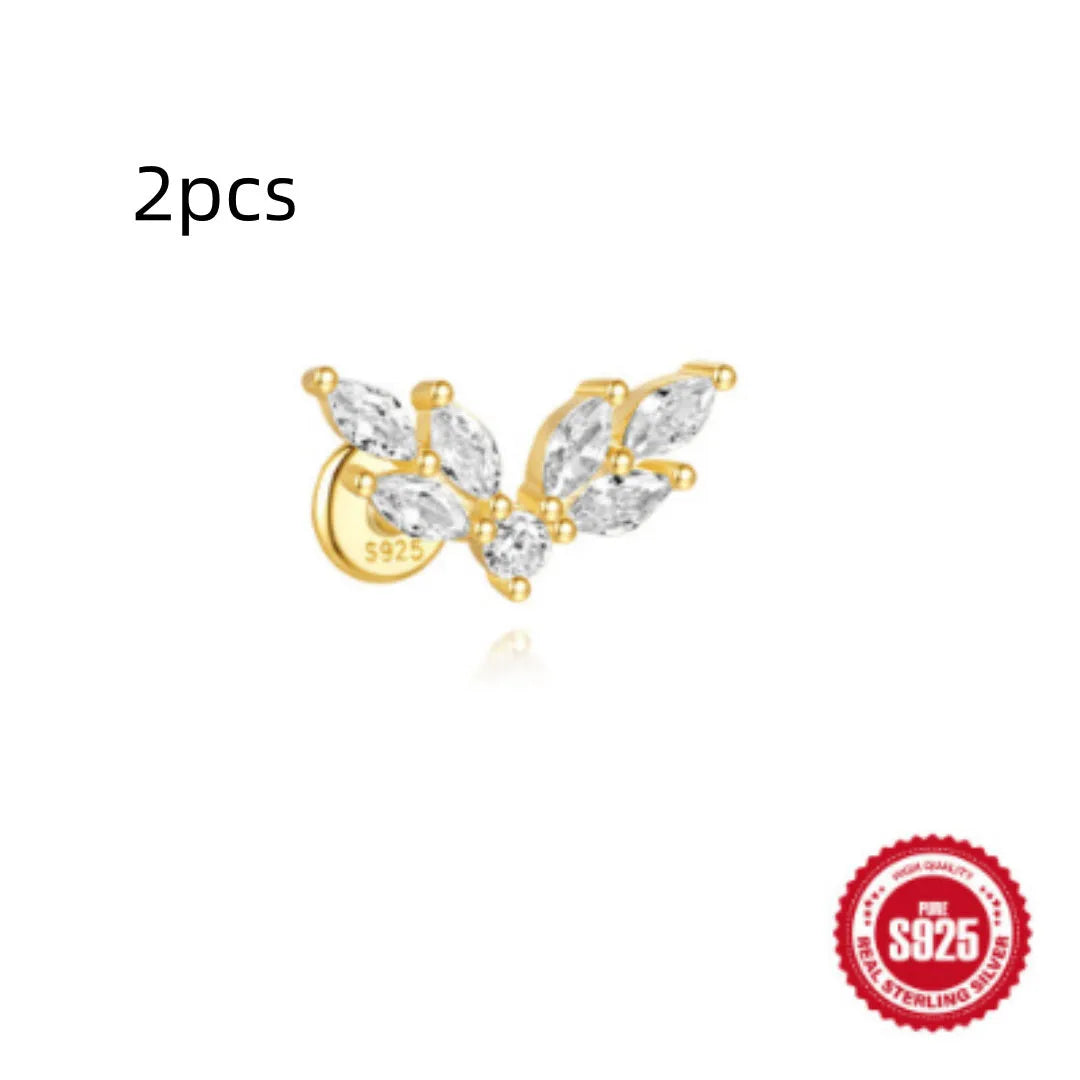 S925 sterling silver water drop earrings with flat spiral geometric design and gold plating.