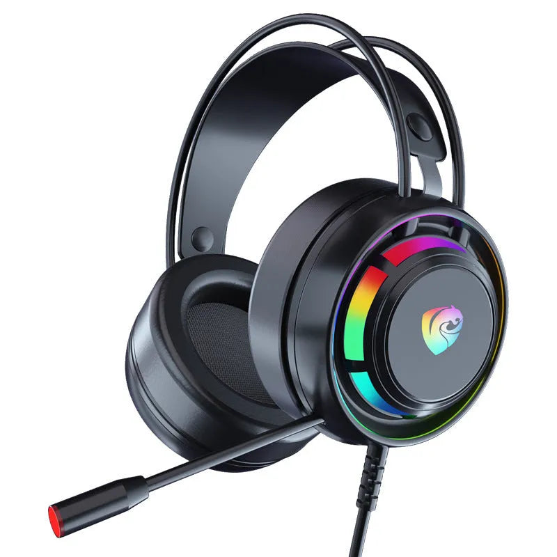 Black over-ear computer headphones with microphone, showing 3.5mm and USB plug options on a 2.2 metre cable.