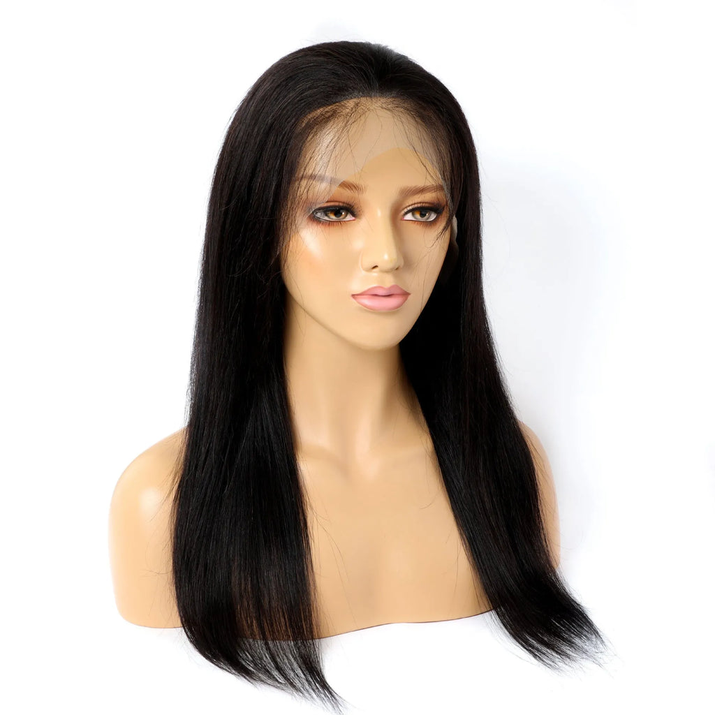 Real human hair lace front wig black hand woven natural style 8 to 30 inches