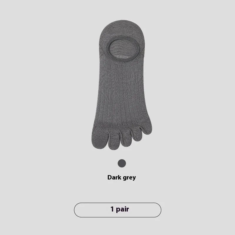 Men's modal cotton five-finger invisible socks in black, white, grey, and khaki colours.