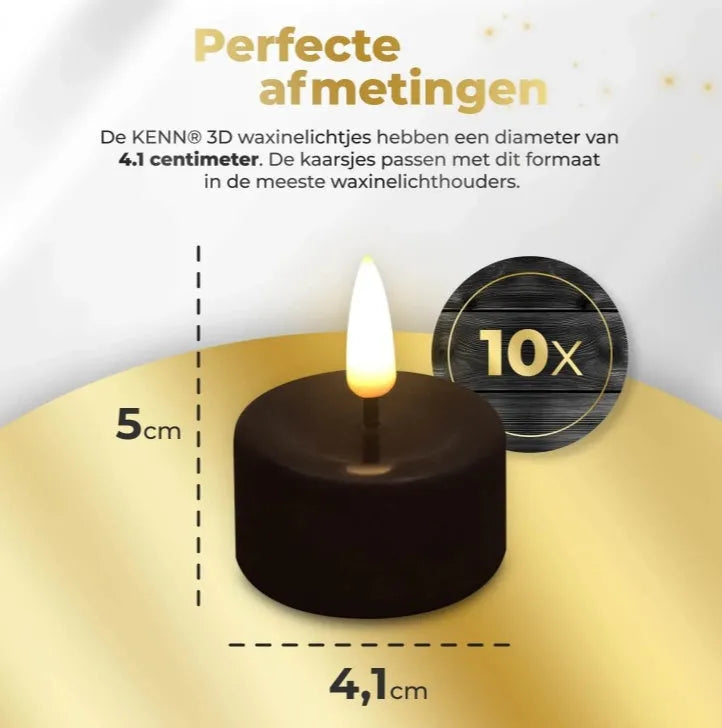 Four black S10 LED flameless tealight candles showing size and uniform design.