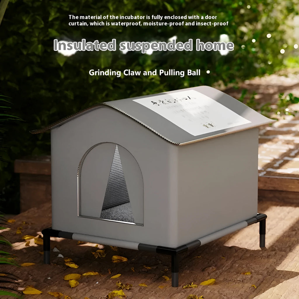 Blue winter warm waterproof cat nest tent for stray cats, medium size, with optional fixed bracket