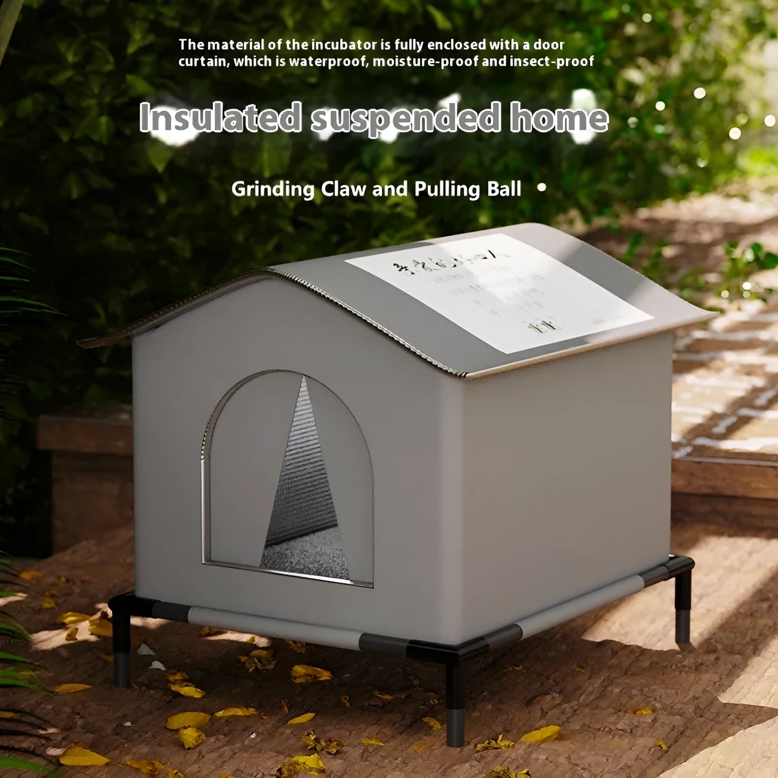 Blue winter warm waterproof cat nest tent for stray cats, medium size, with optional fixed bracket