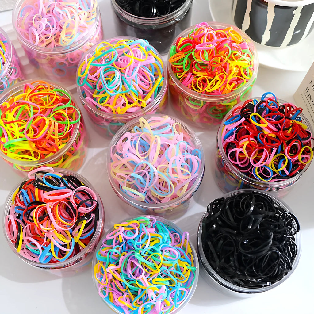 TPU elastic baby hair ties in multicolour assortment with reusable storage container