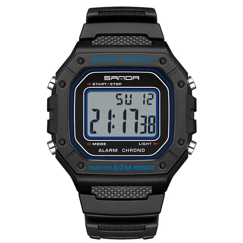 Swimming waterproof youth electronic watch with simple alarm clock in black colour option