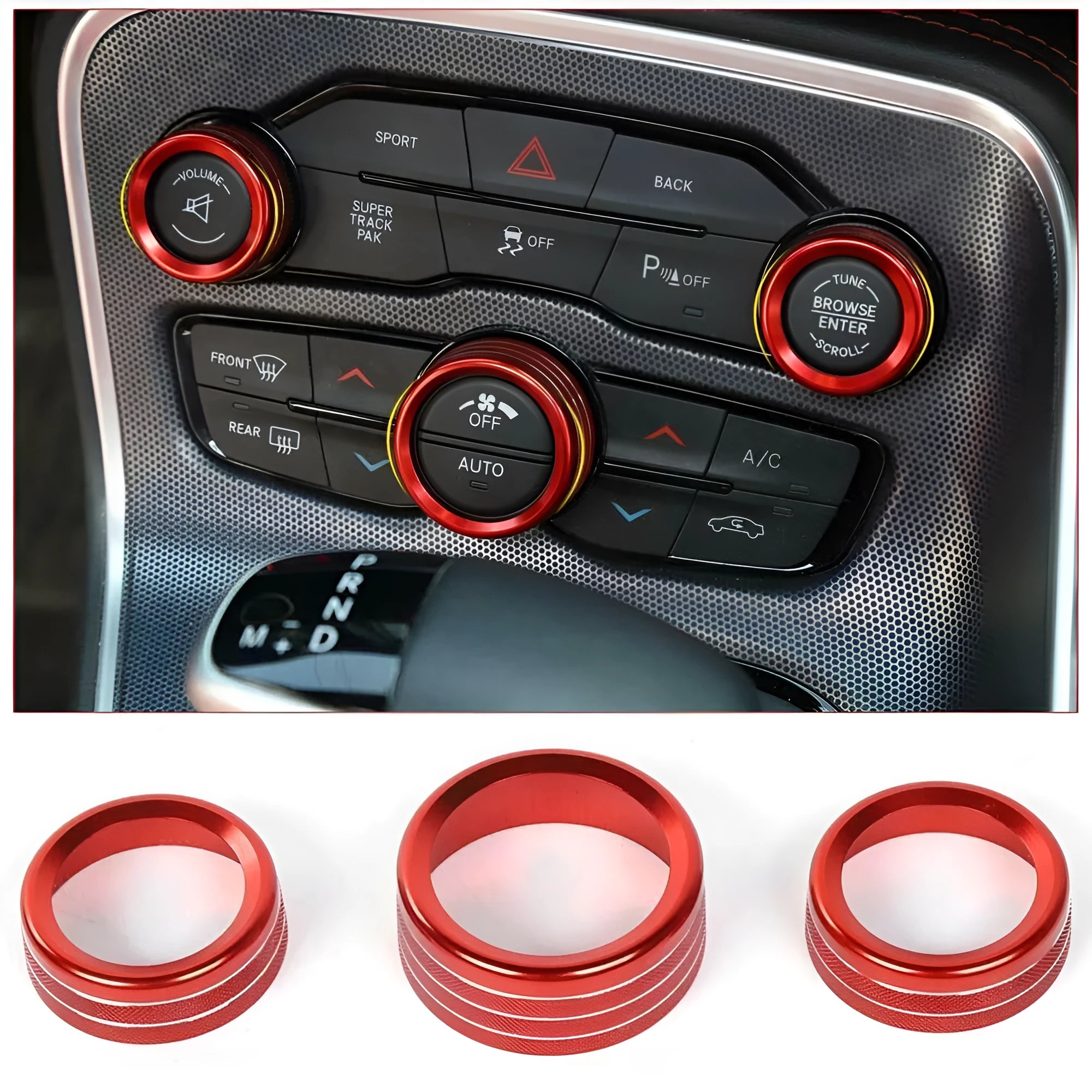 Aluminium alloy decorative ring for Dodge Challenger Grand Cherokee air conditioning knobs