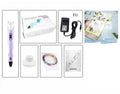Children's 3D printing pen set with blue pen, base, USB cable, and coloured consumables in a colour box