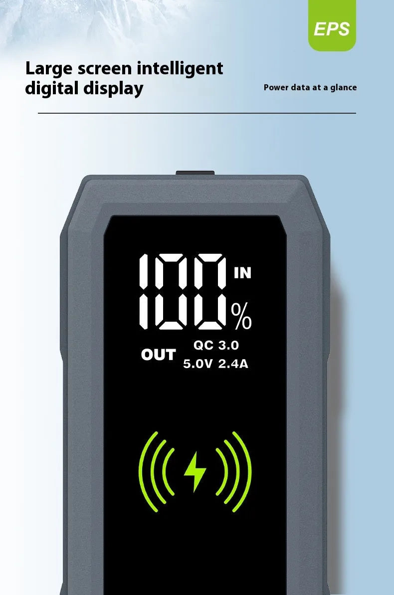 12V 16800mAh car jump starter with large screen display and aluminium alloy casing