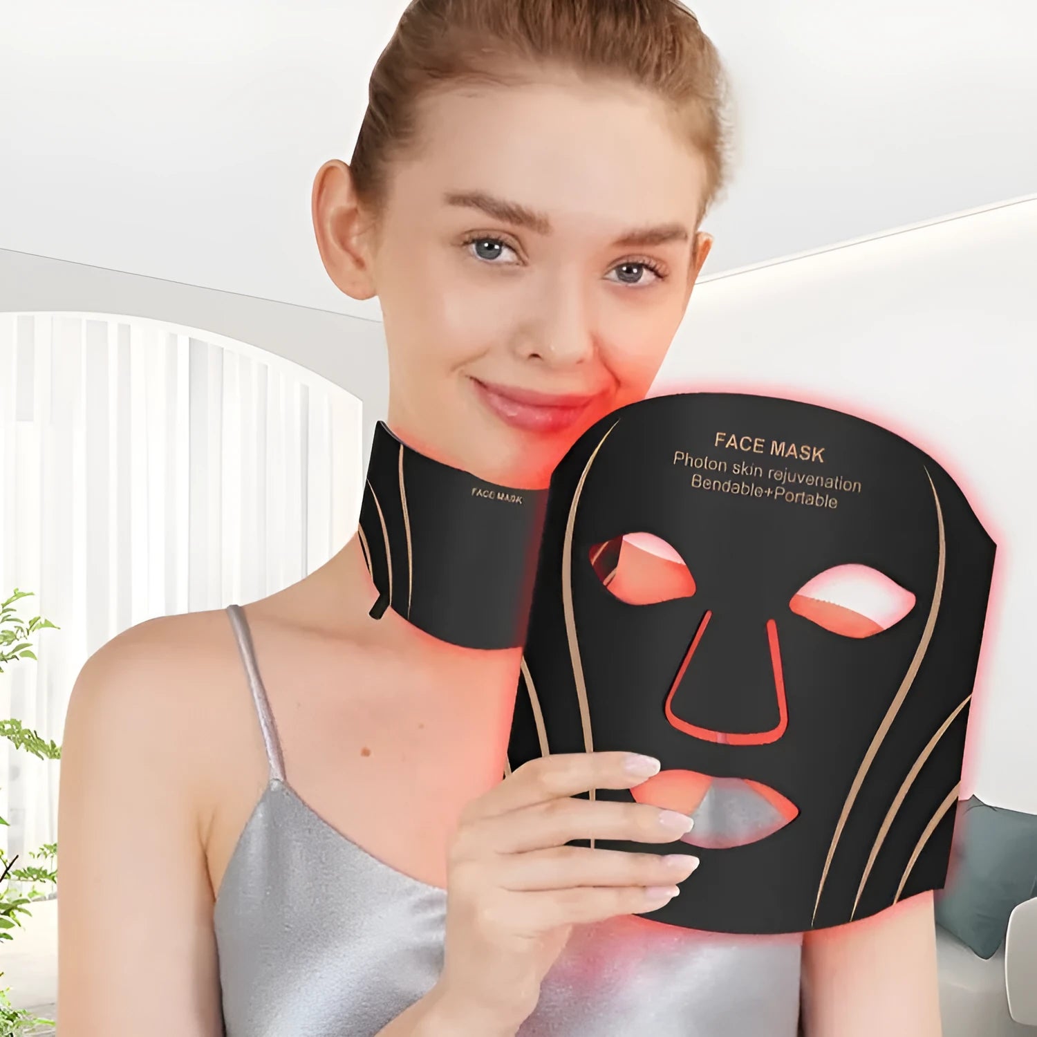 Black gold facial mask IPL device with silicone construction and LED lights
