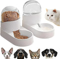 White automatic cat feeder and water dispenser set with wave-shaped design.