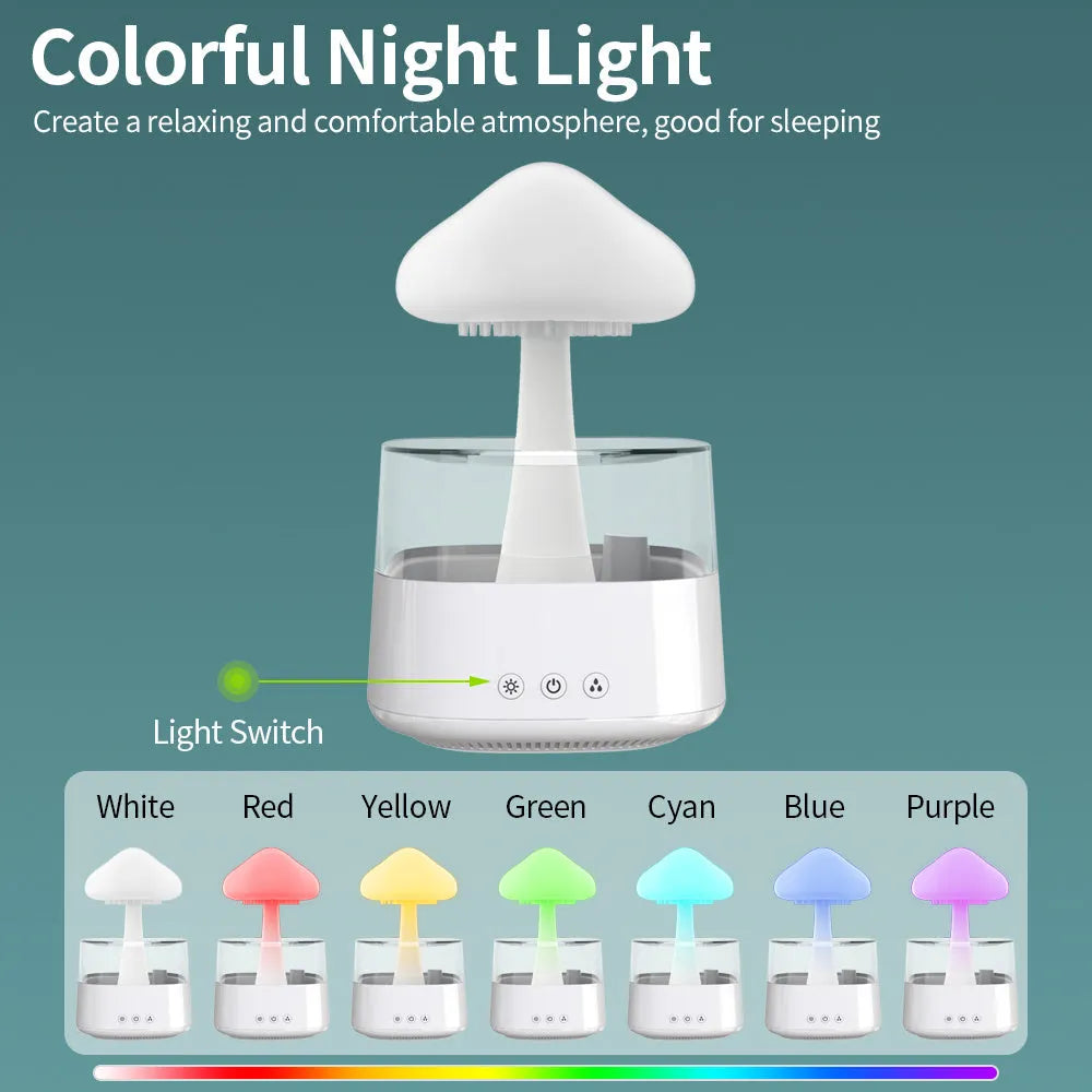 2-in-1 desk humidifier with raining cloud design, essential oil diffuser, and night light in white plastic finish
