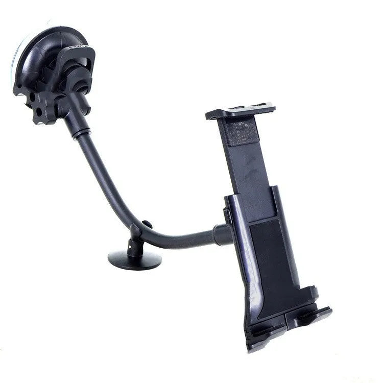 Black vehicle-mounted tablet and phone holder with long-rod suction cup for 4-12 inch devices