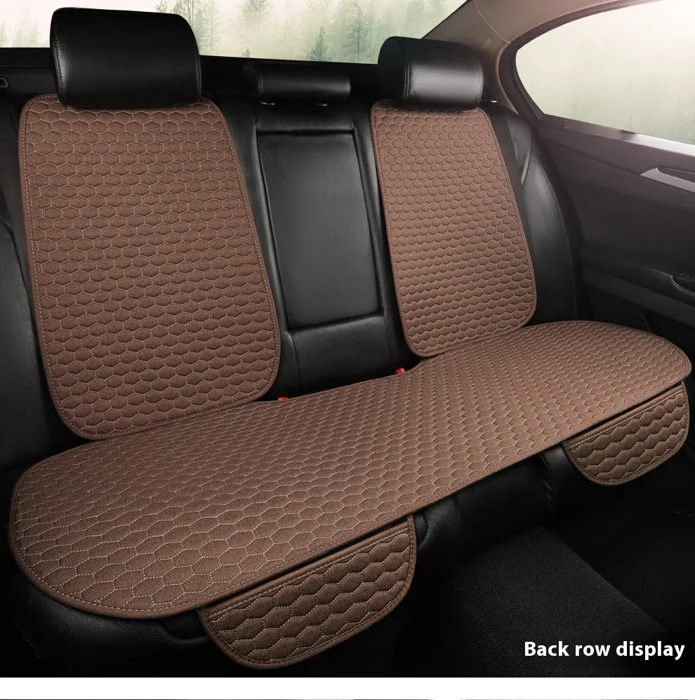 Natural linen car seat cushion in black, five-seat universal, cotton filled, with textured fabric surface
