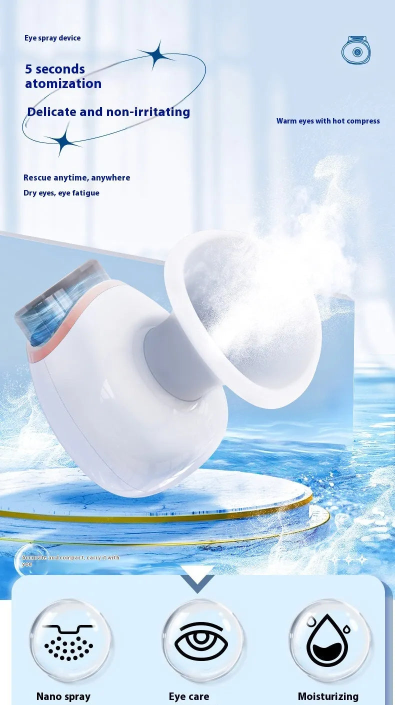 Portable eye humidifier device in purple colour with USB charging cable for dry eye relief