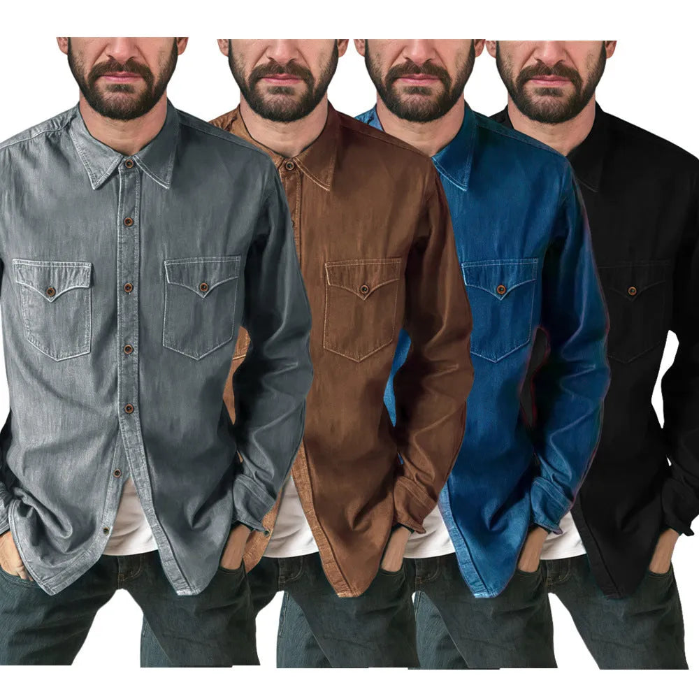 Men's regular fit denim cardigan coat in khaki, available in sizes S to 3XL