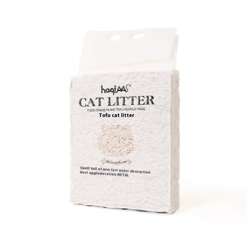 Original Tofu Cat Litter 6L Green Tea scent in a bag with green leaf design, plant-based clumping cat litter