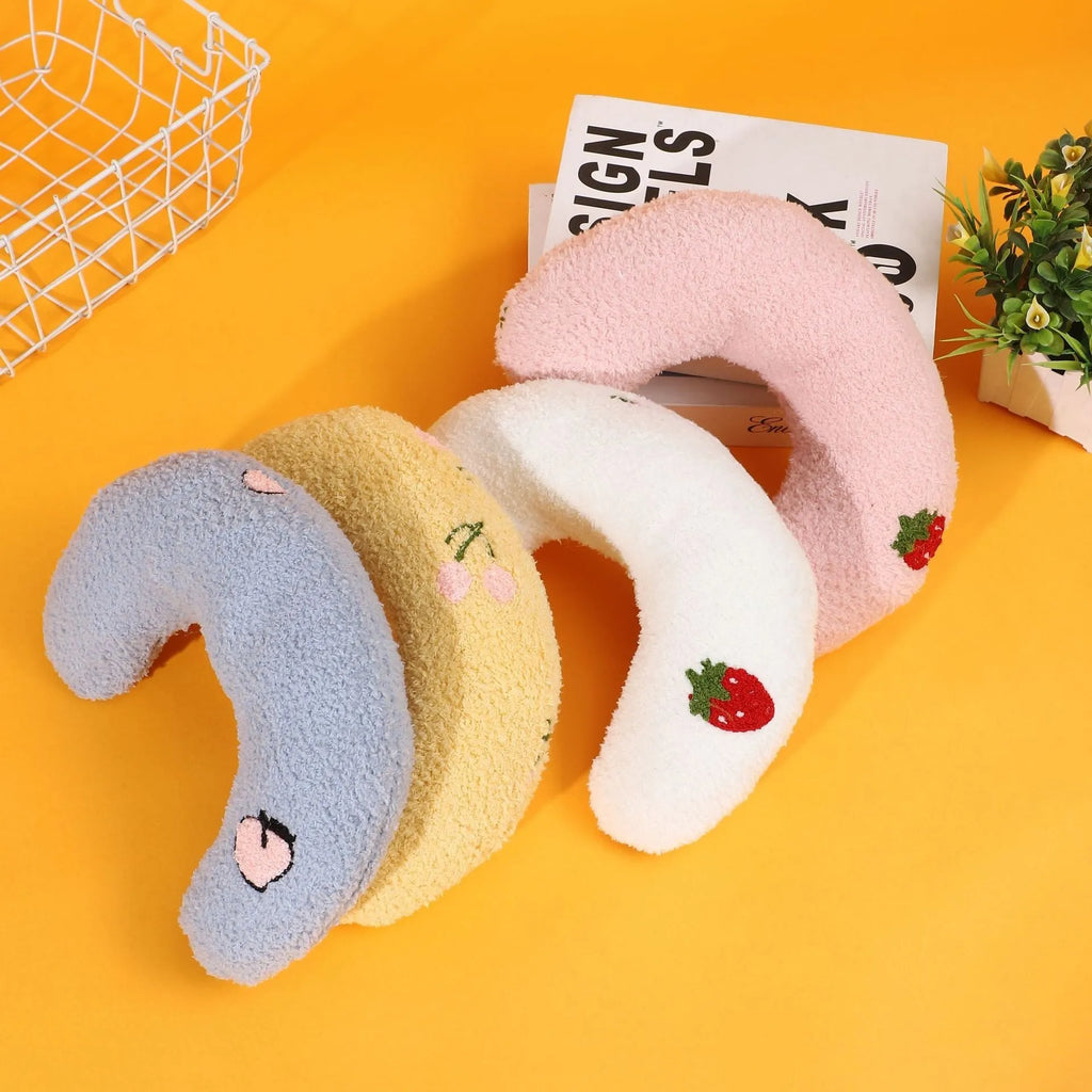 U-shaped half moon pet pillow with cartoon design for dogs and cats in blue colour