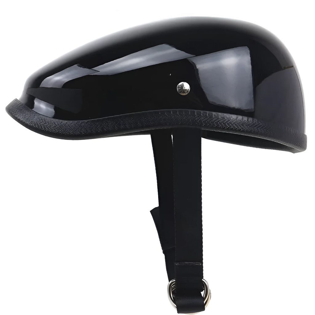 Japanese Beret lightweight retro half motorcycle helmet fibreglass bright black side view