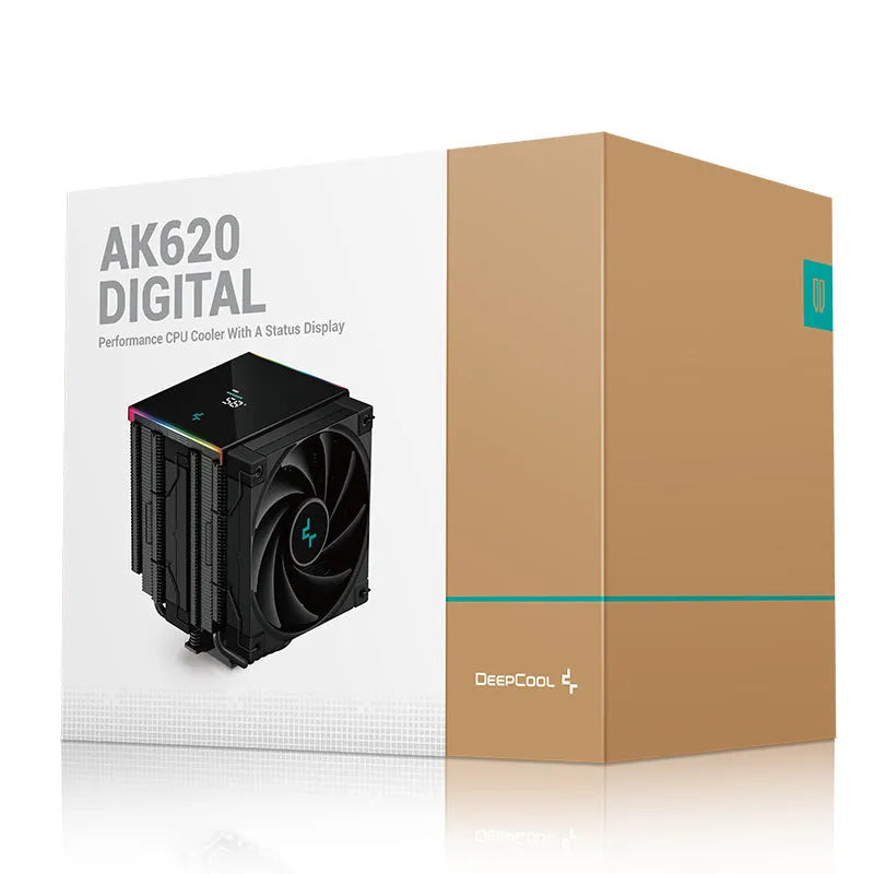 DeepCool twin tower CPU air cooler with digital display in black or white colour options
