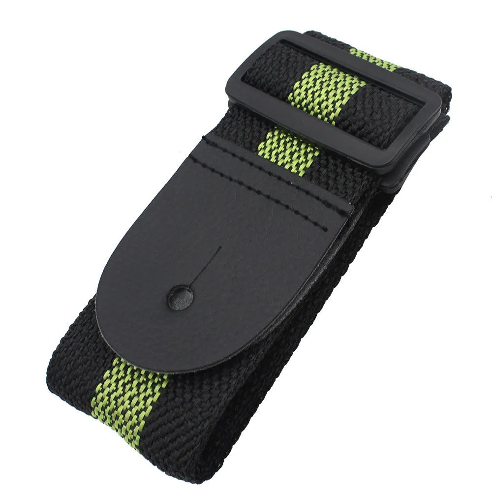 Folk stripe patterned woven instrument strap for electric guitar, bass, or ukulele.
