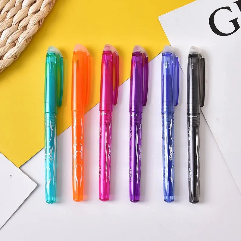 Heat-erasable gel pen set with stainless steel nibs in multiple colours for office and school use